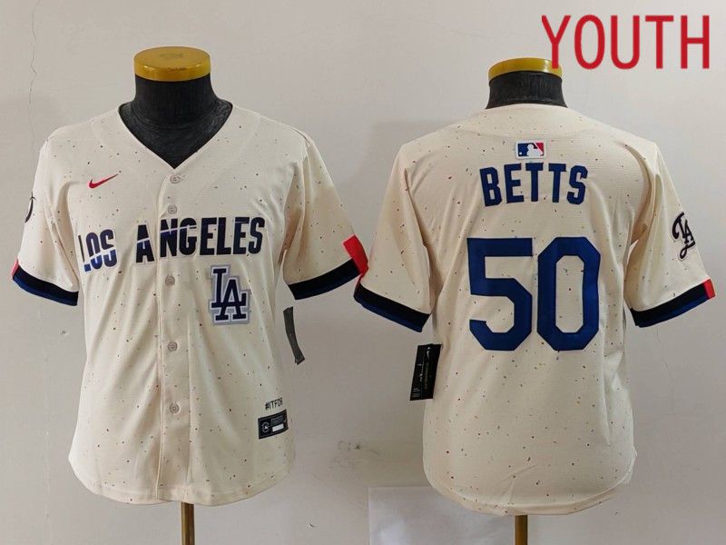 Youth Los Angeles Dodgers 50 Betts Cream Fashion Nike Game MLB Jersey style 7034